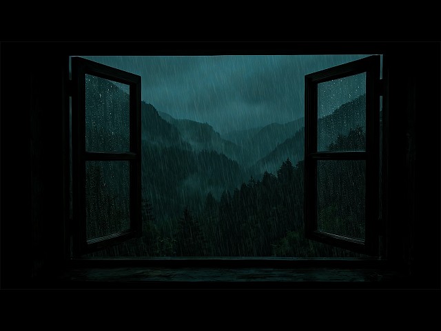 Soft Rain in Beyond at the Bedroom Window | Calm Night Atmosphere for Relaxation & Sleeping