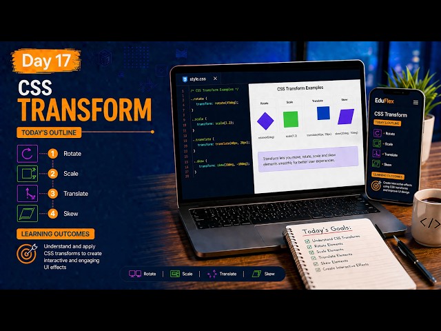 Day 17 | CSS Transform Explained: Rotate, Scale, Translate & Skew | CSS Mastery Course 2026