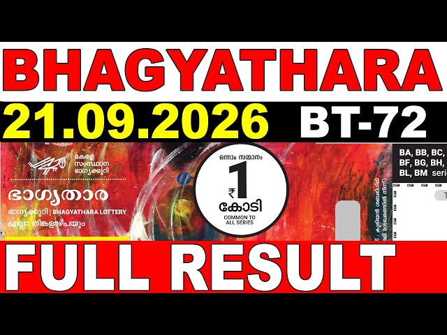 KERALA LOTTERY BHAGYATHARA BT-72 | LIVE LOTTERY RESULT TODAY 21/09/2026|KERALA LOTTERY LIVE RESULT