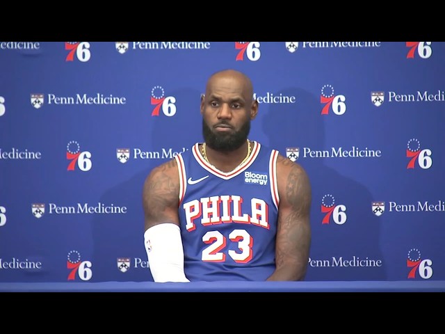 LeBron James speaks at Sixers Media Day, sporting Philadelphia uniform for first time in public