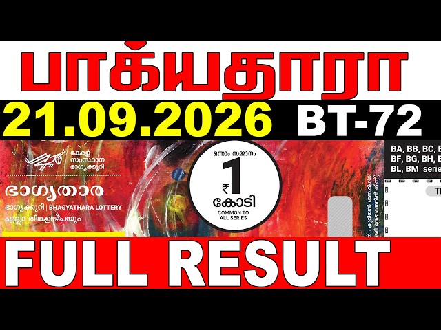KERALA LOTTERY BHAGYATHARA BT-72 | LIVE LOTTERY RESULT TODAY 21/09/2026|KERALA LOTTERY LIVE RESULT