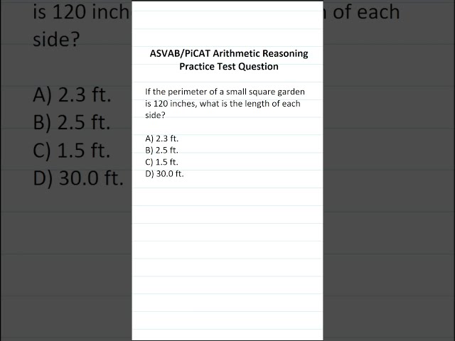 ASVAB/PiCAT Arithmetic Reaosning Practice Test Q: Perimeter & Side Length  #acetheasvab #grammarhero
