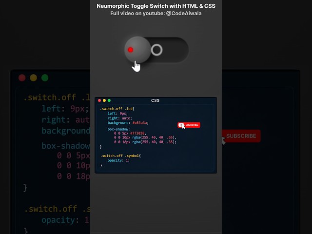 #coding #tech #developer Neumorphic Toggle Switch with HTML & CSS | Pure CSS UI Design #webdesign