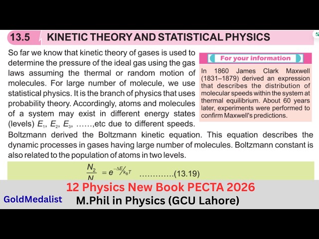 Kinetic Theory And Statistical Physics | 12th Physics New Book 2026 | Chapter 13 | Topic 13.5 PECTA