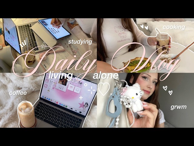 productive vlog ୨♡୧ living alone diaries, studying, aesthetic breakfast, lots of coffee, grwm