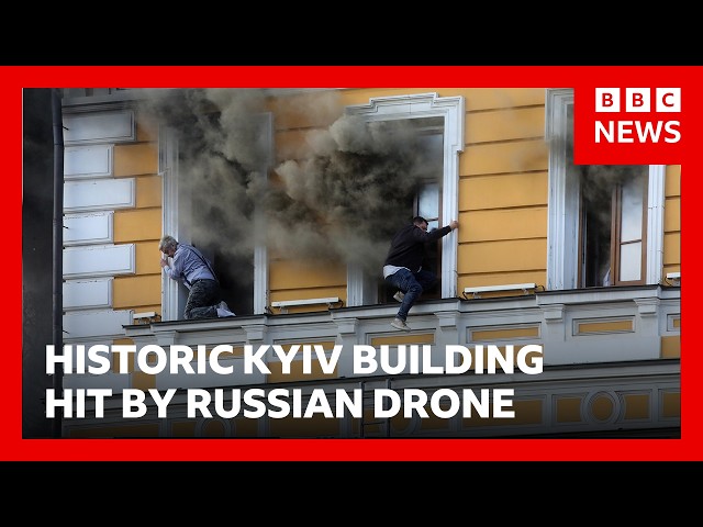 People flee burning building in Ukraine after Russian drone strike | BBC News