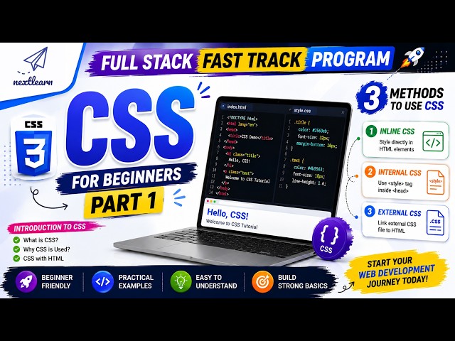 CSS for Beginners Part 1 | Introduction + Inline, Internal & External CSS