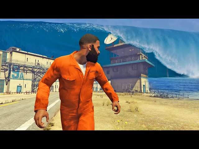قراند 5 : الهروب من السجن في كارثة تسونامي | GTA V Prison Break in a Tsunami