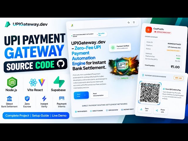 UPI Payment Gateway Source Code | Node.js + Vite React + Supabase Project