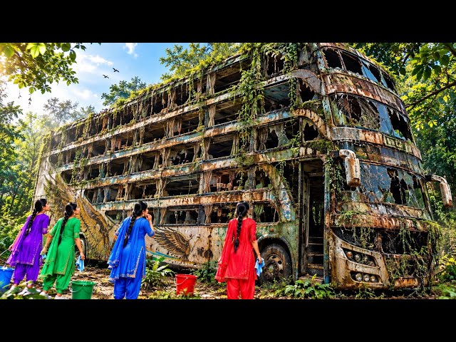 4 Poor Village Girls Turned an Abandoned Bus Into a 5-Story Luxury Restaurant! 😱🚌