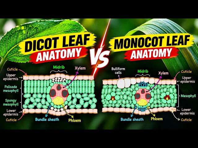 Anatomy of Flowering Plants: Dicot & Monocot Leaf Structure Explained with Sample PYQs