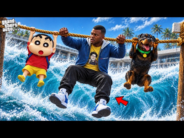 Franklin and Shinchan's House Gets Destroyed by Giant Tsunami in Los Santos! in GTA 5 | Paradox FTW
