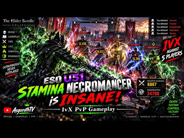 ESO U51 Stamina Necromancer PvP Build is INSANE! | 1vX Gameplay