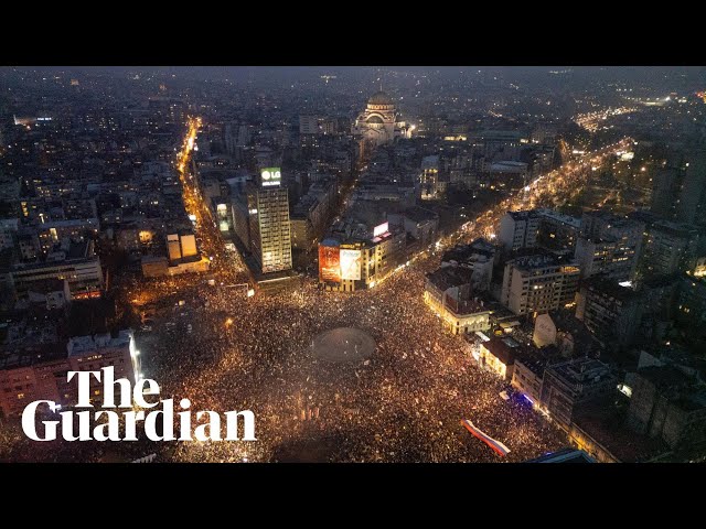 Drone footage shows mass anti-government protest in Belgrade
