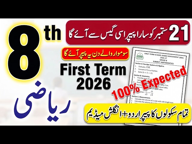 8th Class Math SBA 1st Term Paper 2026 | Class 8 Math Paper 2026 | SBA Math Paper