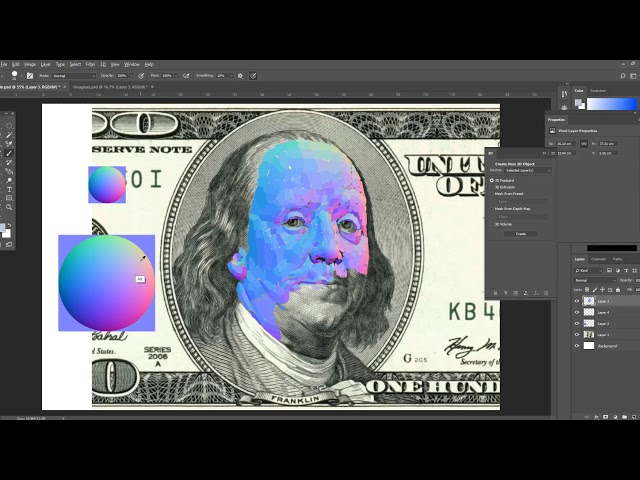 Hand Painting a Normal Map over Benjamin Franklin for lighting in Photoshop