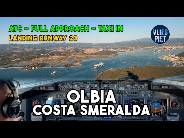 Boeing 737 landing in Olbia, Sardinia | sunny ILS approach runway 23 | COCKPIT VIEW
