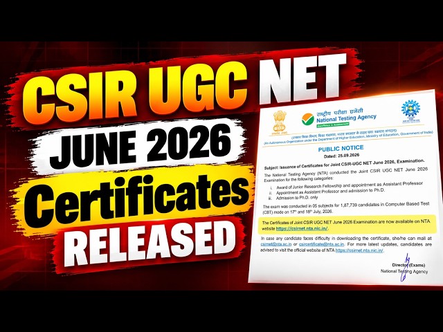 CSIR UGC NET June 2026 Certificates Released! 🚨 | Certificate Download Link | NTA Latest Update