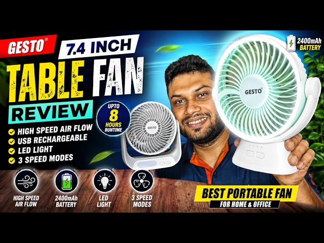 Rechargeable Table Fan Review 2400mAh Battery | USB Portable Fan with LED Light | Best Budget Fan