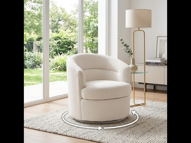JIHULINE Swivel Accent Chair, 360° Round Swivel Barrel Chair, Upholstered Comfy Barrel Armchair Sing