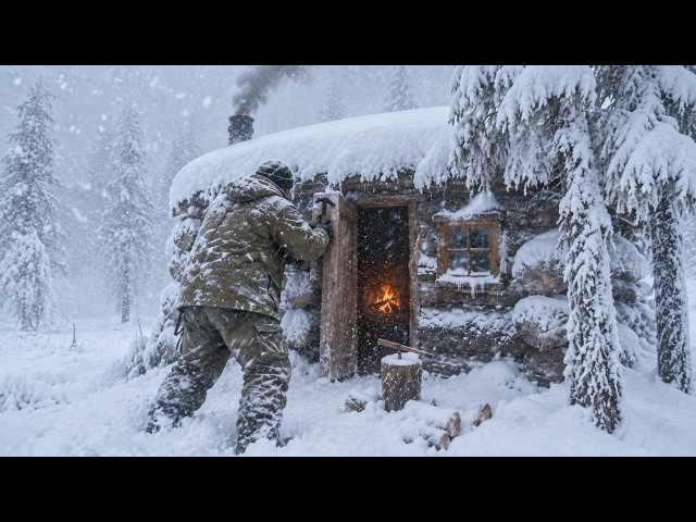 This Tiny Log Cabin Saved Me from the SNOWSTORM | 72 Hours Extreme Winter Survival