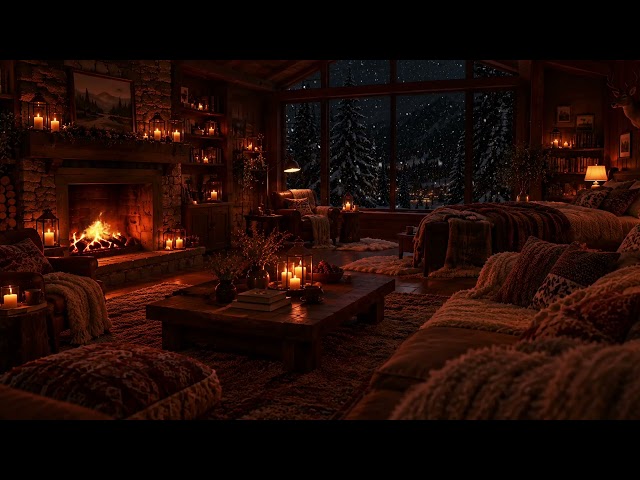 Peaceful Winter Snowfall by the Fireplace | Soft Piano Music for Sleep, Relaxation and Study