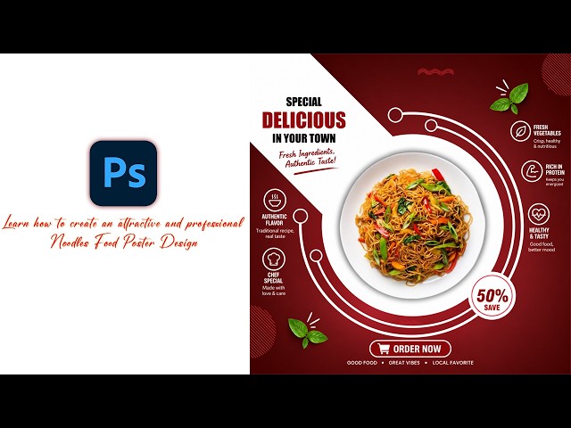 Professional Noodles Food Poster Design in Adobe Photoshop. 🍜🔥