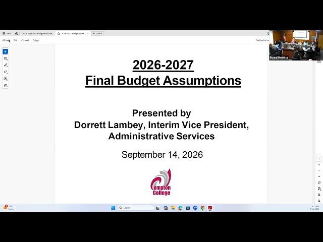 September 14, 2026 CCCD Board of Trustees Meeting