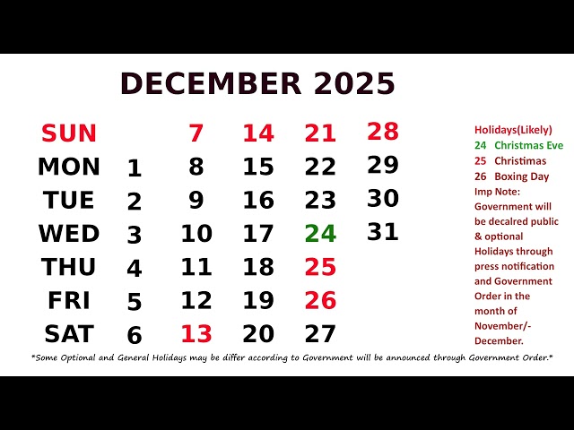 Calendar December 2025