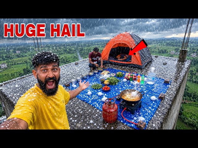 Studio की छत पर HEAVY RAIN & HAIL CAMPING!! 🌨️🥶