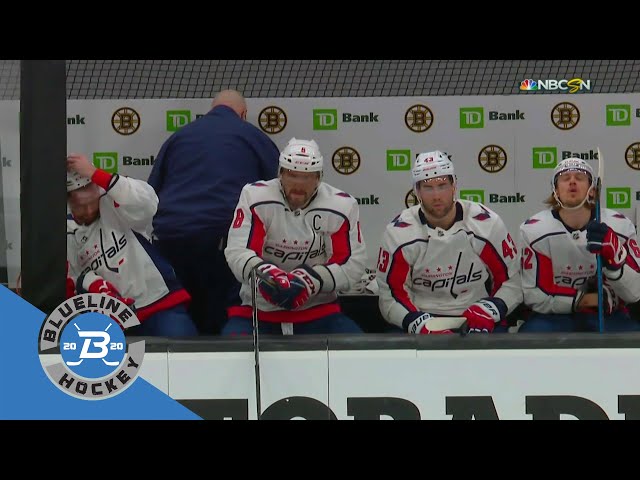 Alex Ovechkin breaks his stick and curses at Ilya Samsonov for a blunder which lead to a goal.