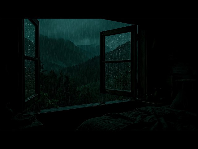 Gentle Rain in Beyond at the Bedroom Window | Soft Warm Night Atmosphere to Fall Asleep Fast