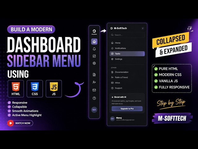 Build a Modern Sidebar Dashboard Menu Using HTML, CSS & JavaScript 🚀 | UI That Disrupts!