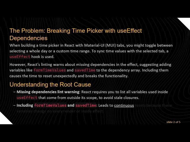 Fixing useEffect Dependency Issues in React Time Picker Components