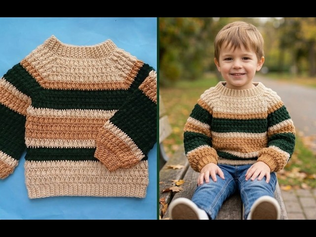 Crochet Raglan Top-Down Baby Sweater for Beginners | Any Size 0-3 Mos-12 Years Step-by-Step Tutorial