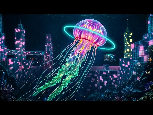 Cyberpunk Underwater World - Neon City Deep Sea Ambience - 4K VJ Loop -  Surreal AI Visual Journey
