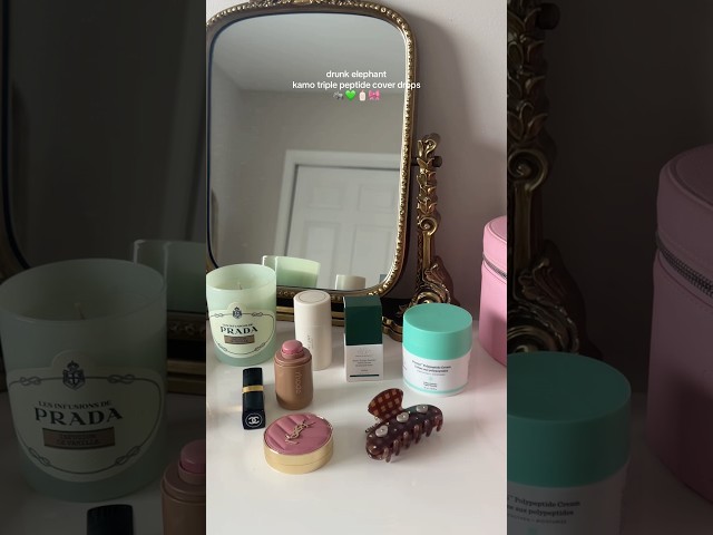 GRWM using the new drunk elephant kamo triple peptide cover drops #drunkelephant #skincare #grwm