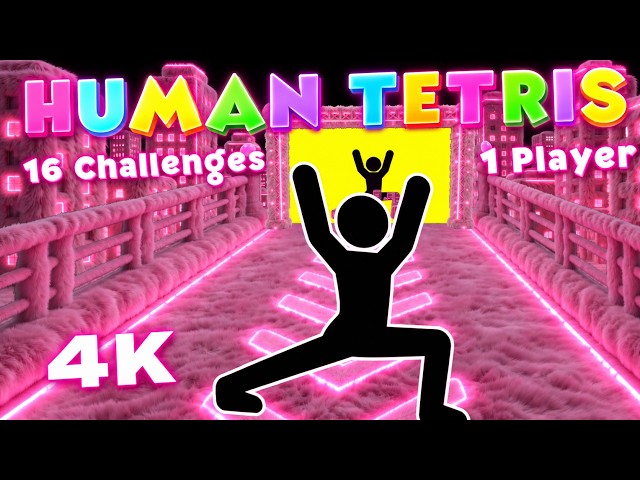 Human Tetris 1 Player (Hard Mode 99% FAIL)🔥 | Immersive Interactive Warm Up 4K | 16 Challenges