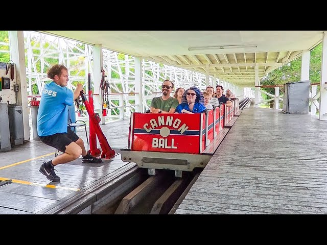 MANUAL BRAKE Wooden Coaster From 1967 - Cannon Ball Front Row POV - Lake Winnepesaukah Georgia
