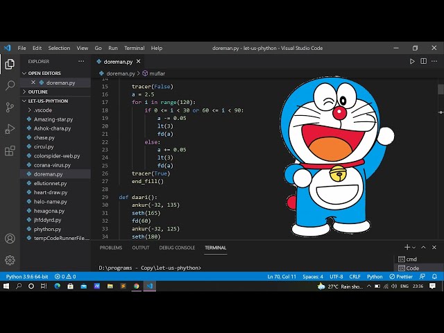 PYTHON TUTORIAL (FOR ALL)USING PYTHON GRAPHICS DRAW DOREMON