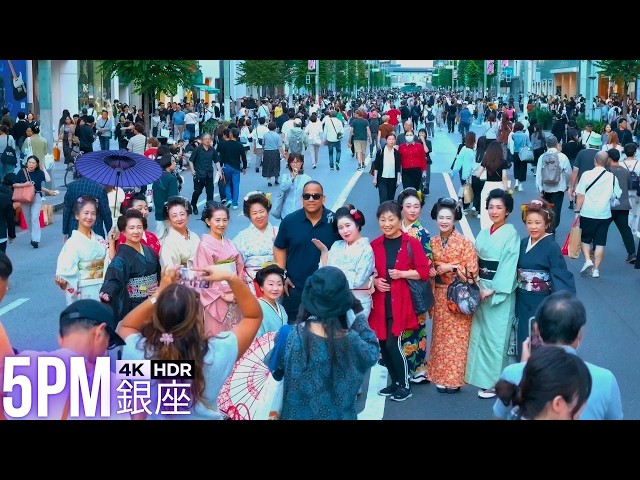 4K HDR💗Ginza Gets Even More Glamorous with Beautiful Kimonos & Huge Crowds! | Holiday Walk in Tokyo
