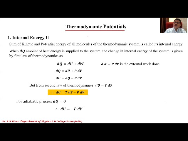 Thermal Physics and Statistical Mechanics  Lecture 1: Thermodynamic Potentials