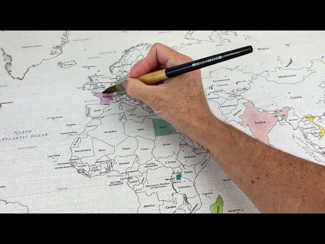 DIY World Watercolor Push Pin Travel Map | 100% Cotton Canvas + 2nd Anniversary Gift