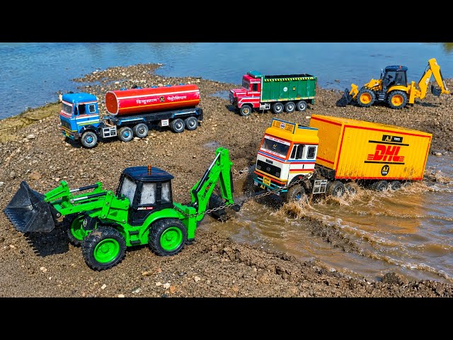 Jcb Video | Dumper Truck Muddy Accident Pulling Out Jcb 3dx | Tractor Cartoon | Jcb Cartoon Video