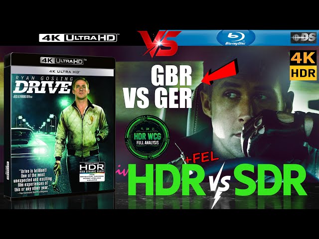 HDR DV WCG ATMOS ANALYSIS ( Drive 2011 ) 4K UHD Blu Ray REVIEW vs 1080p BD SDR 100nits