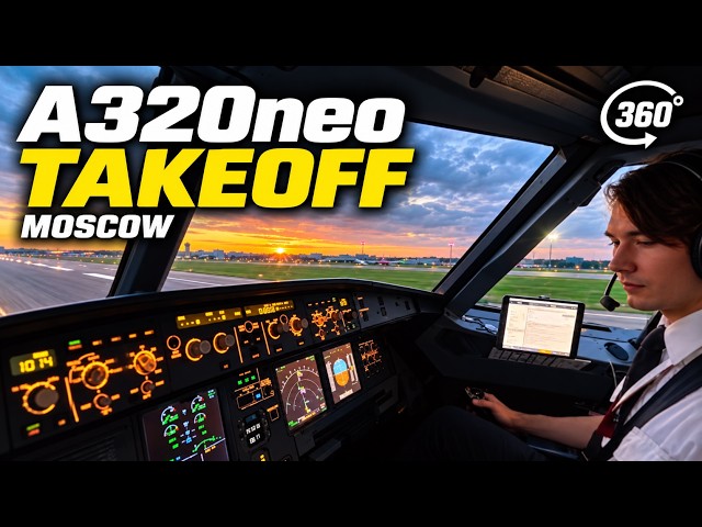A320neo Takeoff from Moscow | Real 360° Cockpit View
