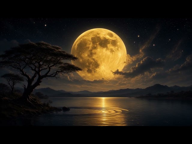 Golden Full Moon Lake Reflection Seamless Loop 4K No Copyright