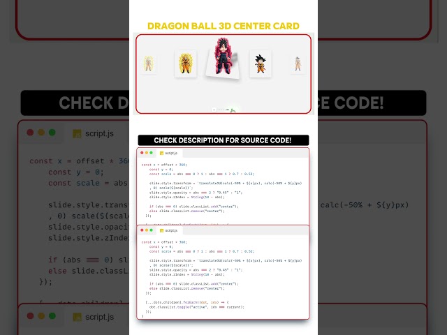 DRAGON BALL 3D CENTER CARD using html css Javascript #coding #programming