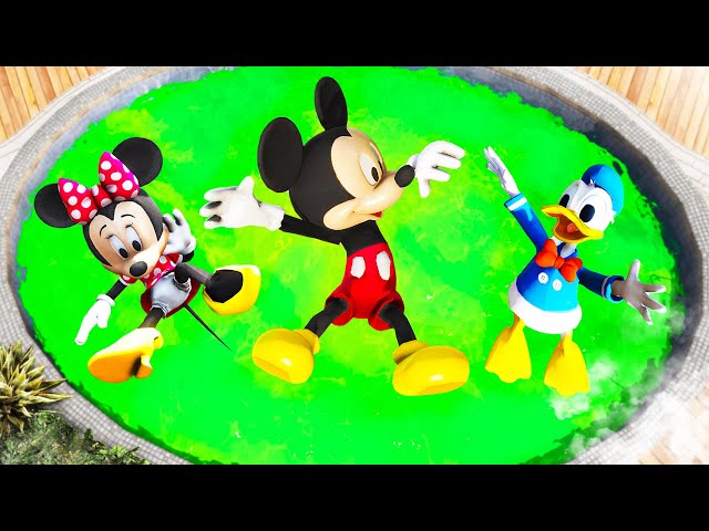 GTA 5 Mickey Mouse, Minnie and Donald Duck Jumping Into Toxic Pool (Ragdolls/Euphoria Physics)