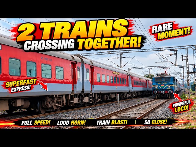 2 TRAINS CROSSING AT THE SAME TIME! 😱🚆🚆 RARE RAILWAY STATION MOMENT | TRAIN BLAST!